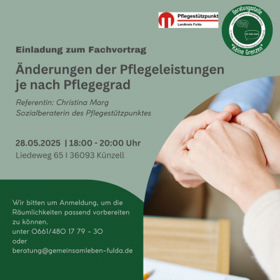 Grafik mit dem Veranstaltungsdaten und den Logos der Beratungsstelle und des Pflegestützpunktes